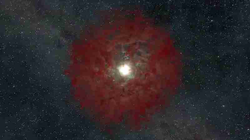 An animation of a star that collapsed, forming a black hole. The black hole is at the center, unseen. Surrounding it is a dust shell moving away from the black hole and gas being pulled toward it.

Cr - Digital concept art for illustrative purpose, tags: ohne - Monok